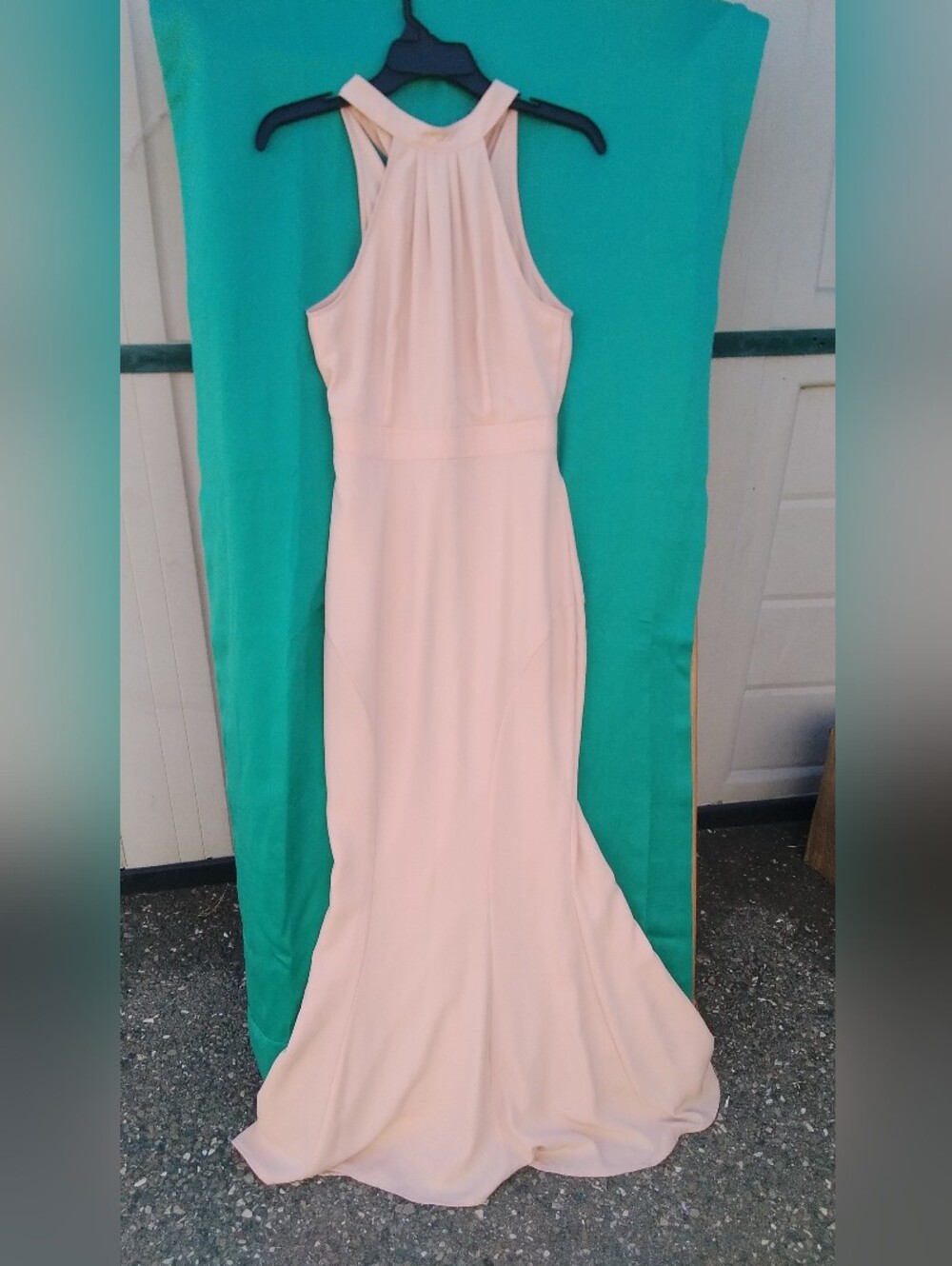 Jarlo London Mermaid Halter Gown Cream Neutral Maxi Dress Womens 2 XS Formal